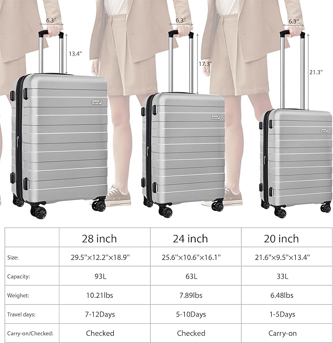 Zebra Luggage Sets 3 Piece, 20" Carry On Luggage with Spinner Wheels, Hardside Business Travel Suitcase Set with TSA Lock, Lightweight Suitcase,20/24/28 inch,Silver