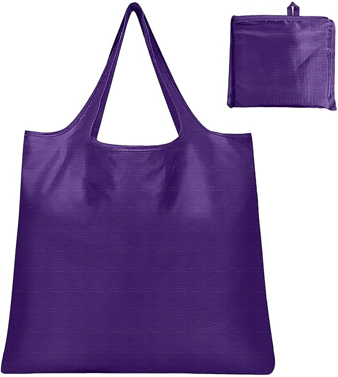 Washable Large Foldable Shopping Bag, Waterproof Reusable Grocery Bag Holder,for Shopping Reusable Tote Bags Large 50LBS,Tote Bags Nylon Bags(Purple)