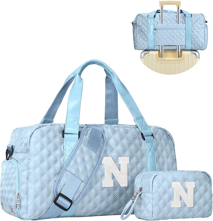 Initial Travel Duffle Bag Women Girls Gift: Personalized Weekender bags, Dance Cheer bag Sports for Girl, Kid Gymnastics Bags, Birthday Gifts for Women Girls Kids Teens Mom Teacher