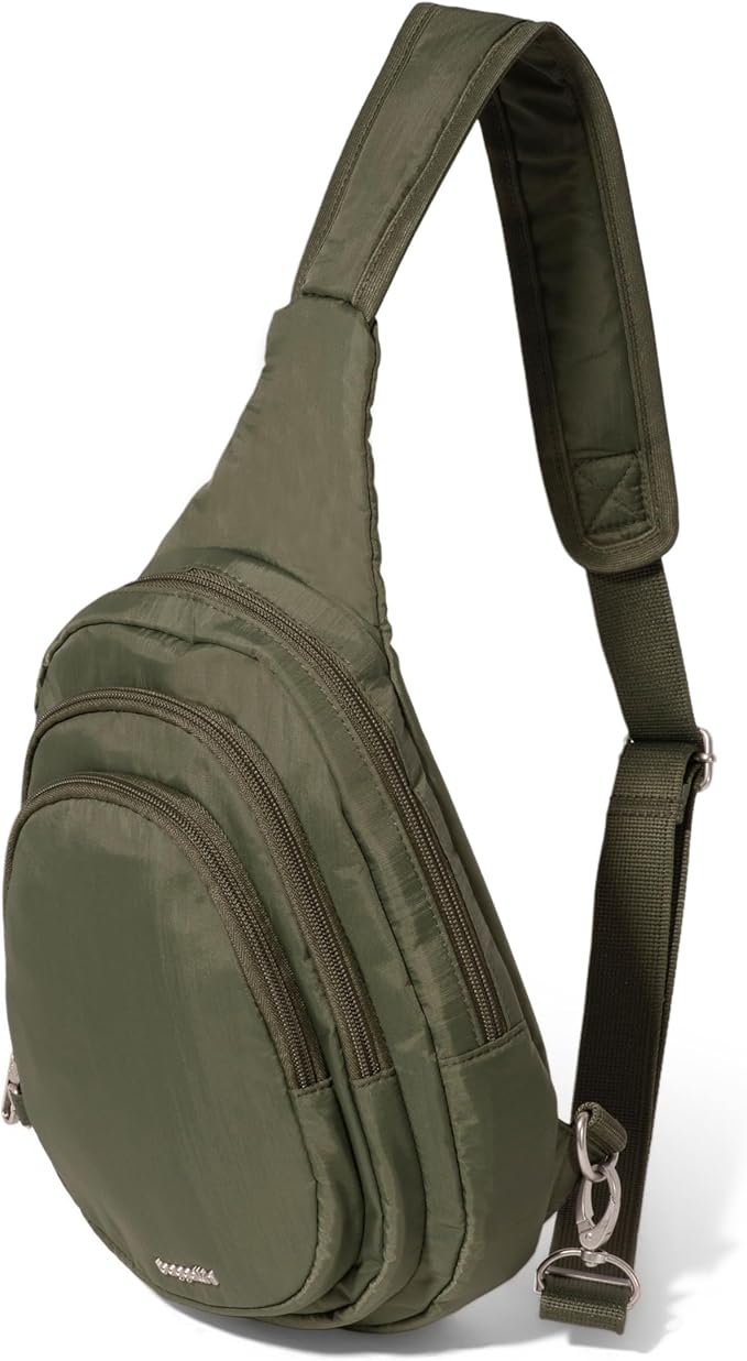 Baggallini Securtex® Anti-Theft Multi Zip Sling - Lightweight 8.6"x15.2" Travel Bag with Locking Zippers & RFID Protection