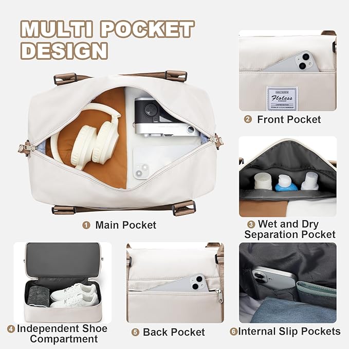 Travel Duffel Bag, Sports Tote Gym Bag, Shoulder Weekender Overnight Bag for Women