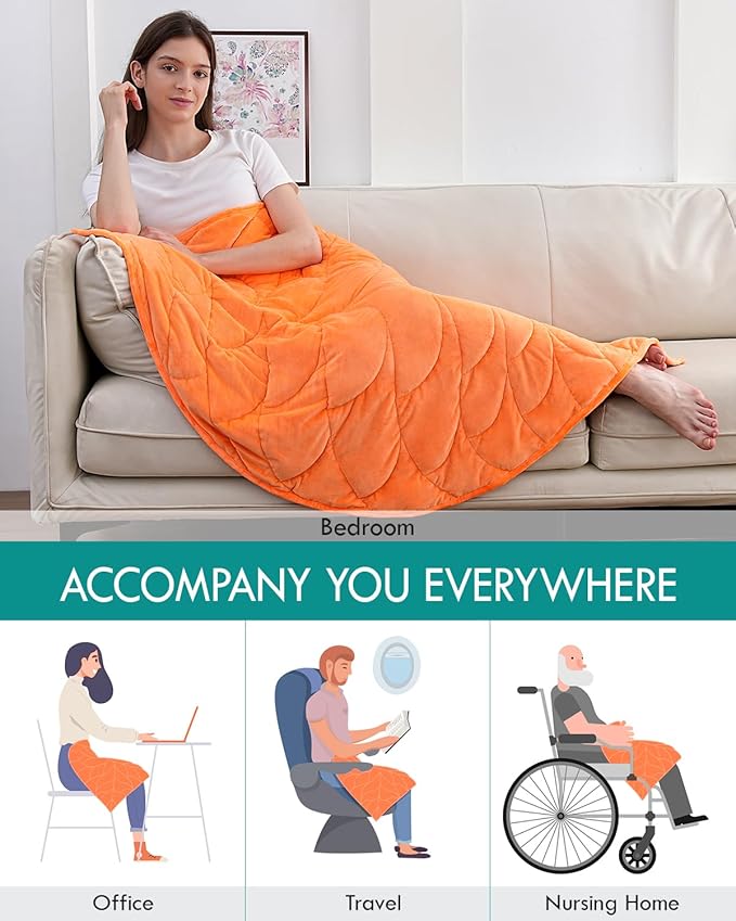 Kaisa Weighted Lap Blanket 7 lbs 41" x 53", Cozy Luxury Crystal Velvet Small Weighted Blanket for Adults, Portable Travel Weighted Blanket for Relaxation, All-Season Blanket, Machine Washable, Orange