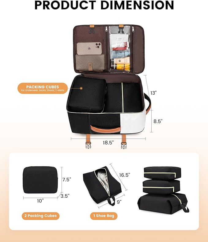 LOVEVOOK Travel Backpack for Women, TSA Carry On Backpack Flight Approved Luggage, 40L Water Resistant Personal Item Daypack Large Weekender Bag fit 17 inch Laptop with 3 Cubes, Beige-black-brown
