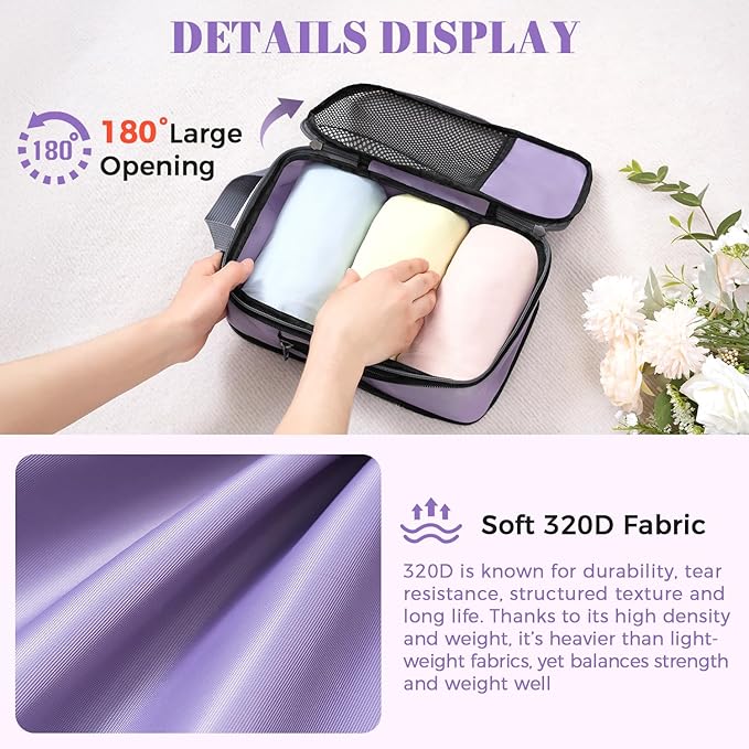 BAGAIL 4 Set/6 Set/8 Set Compression Packing Cubes Travel Accessories Expandable Packing Organizers(HalfMesh,8-Dusty Purple)