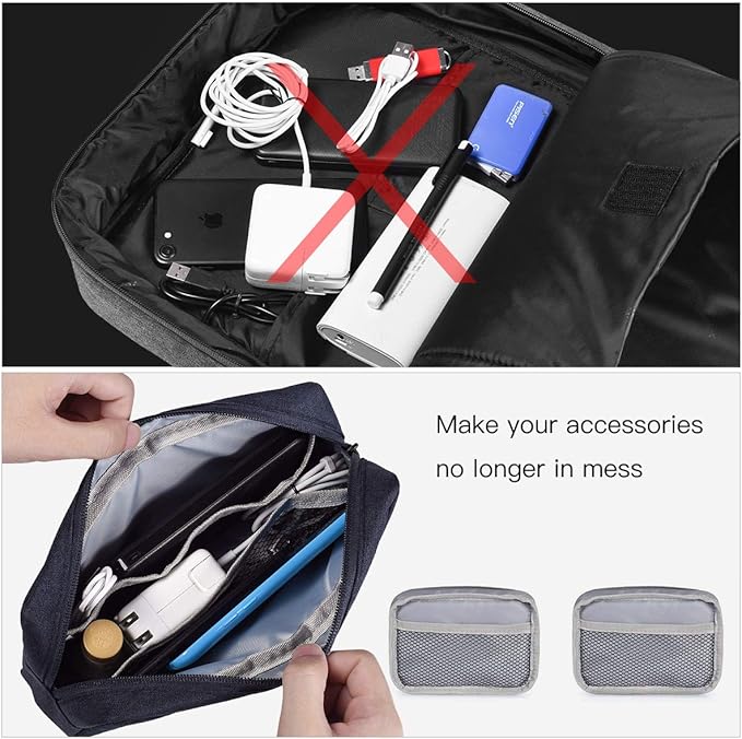 2-Pack Portable Storage Pouch Bag, Universal Electronics Accessories Case Cable Organizer Compatible with Hard Drive, Laptop Mouse, Power Bank, Adapter, Cellphone, Cosmetics (Small+Big-Navy Blue)