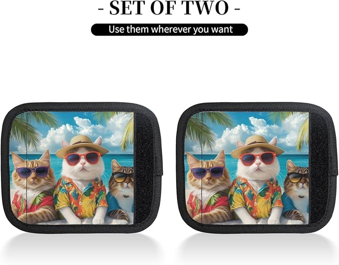 Cute Cats Beach Sunglasses Luggage Handles Wrap Grips For Suitcases Luggage Travel Accessories For Airplane 2pcs