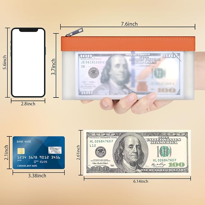 VOCHIC 4-Piece Multi-Purpose Money Pouch Set - Clear Zipper Cash Envelopes, Money Bags 7.6 X 3.7 Inch, Money Bags With Zipper, Bank Deposit Bags With 4 Colors