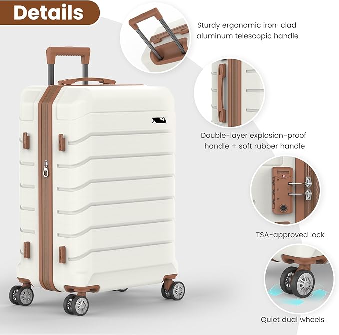 Luggage Sets 3 Piece, Hardside Carry On Suitcase with Spinner Wheels, Lightweight Durable Luggage for Travel | TSA Lock, Expandable Suitcase Set for Men and Women（20/26in） (White)