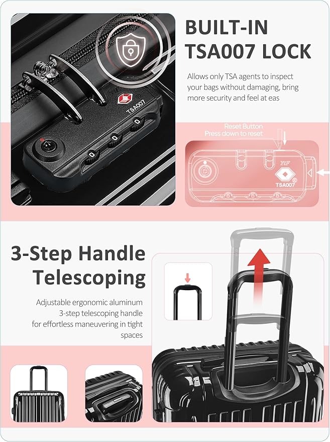 Carry on Luggage - Airline Approved Suitcases with Spinner Wheels, Built-In TSA Lock，Hard Shell Expandable Suitcases