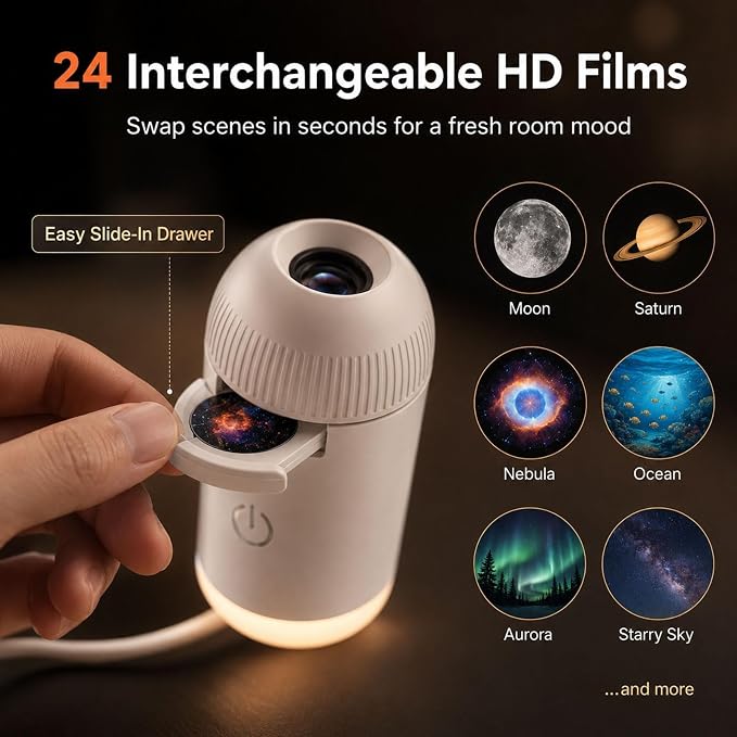 2-in-1 Galaxy Projector Night Light, Smart Dynamic 5D Holographic Night Light Projector, 360° Rotating Plug and Play Star Projector,Mini Galaxy Projector for Bedroom Ceiling Wall Room Decor (12 Films)