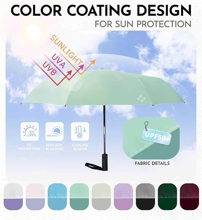 Windproof Travel Umbrella for Rain - 43" Compact Folding Umbrella, Reinforced Strong Frame, Lightweight Portable Parasol with UPF 100+ UV Sun Protection, Cruise Ship Essentials