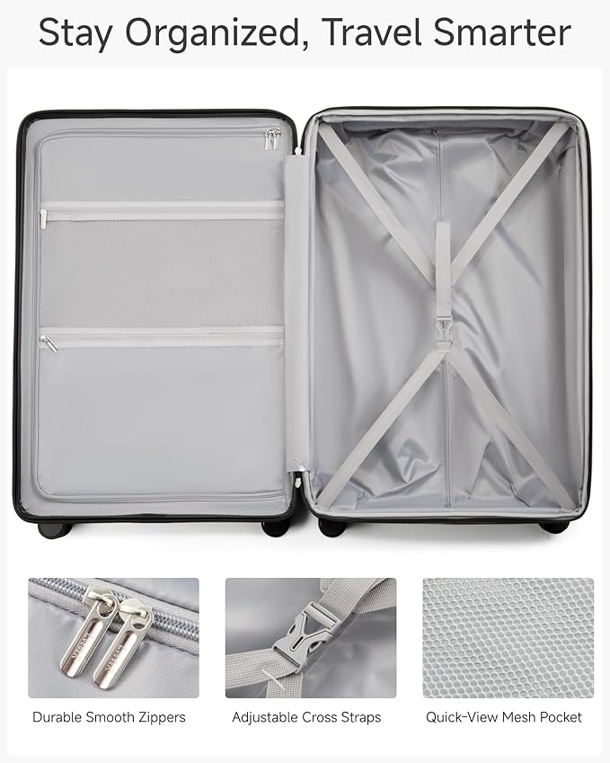LUGGEX 3 Piece Set Luggage with Spinner Wheels, KVC Polycarbonate Expandable Hard Shell Suitcase (EX-Core, Charcoal Metallic, 3 Piece Sets)
