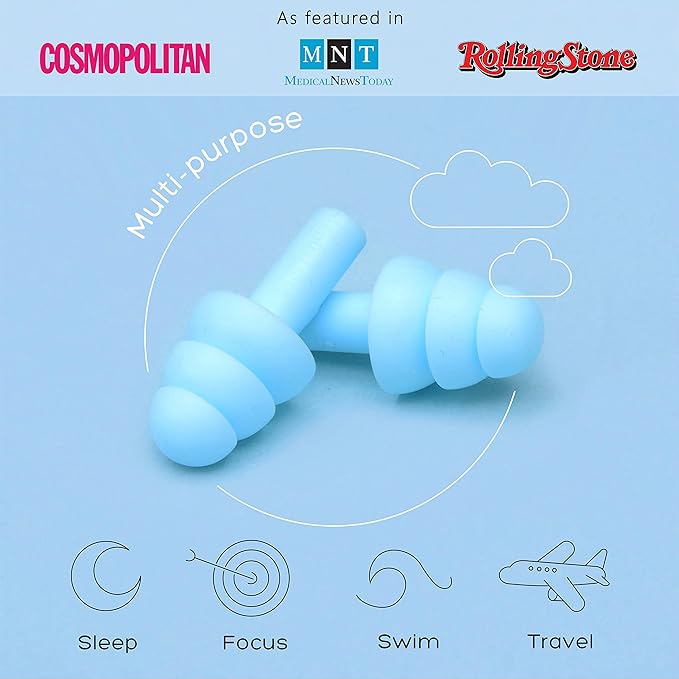 Soft Ear Plugs for Sleeping Noise Reduction, Made of Silicone, Suitable for Sleeping & Swimming, Soft Reusable Earplugs for Noise Reduction, Adjustable Size for Concerts & Snoring (3 Pairs)