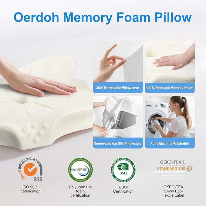 Neck Pillow - Memory Foam Pillow for Side, Back & Stomach Sleepers with Ergonomic Support, Cervical Neck Pillow for Neck Pain Relief, Dreamers Relief Pillow for Office, Travel & Home