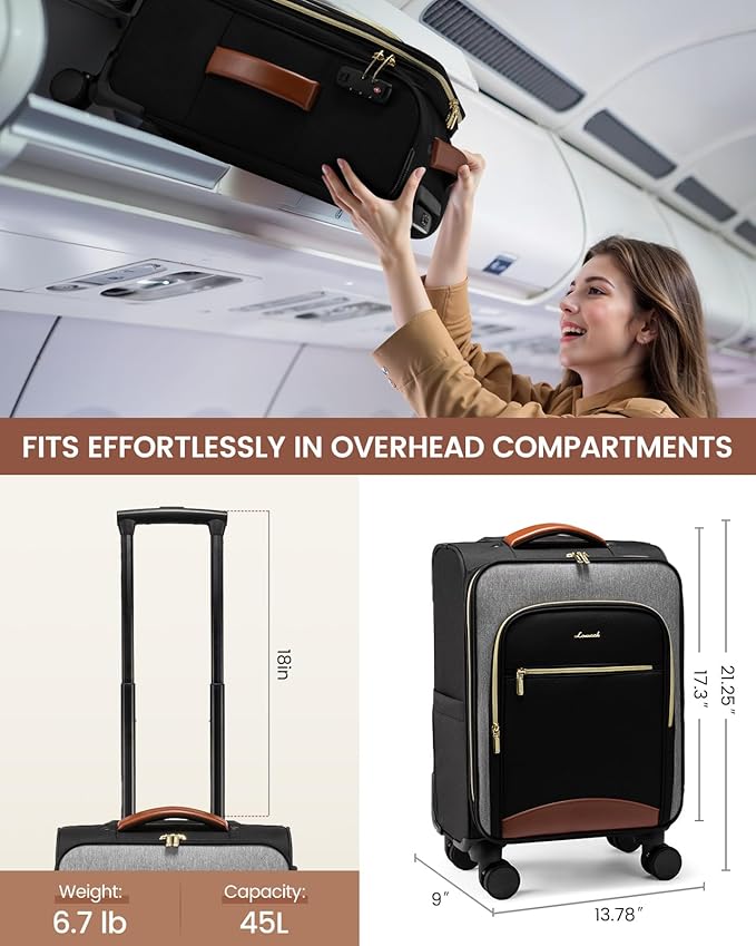 LOVEVOOK Carry On Luggage 22x14x9 Airline Approved, 20 Inch Softside Suitcases with Wheels, Lightweight Spinner Carry on Suitcase with TSA Lock, Water-Resistant Large Capacity Luggage for Travel