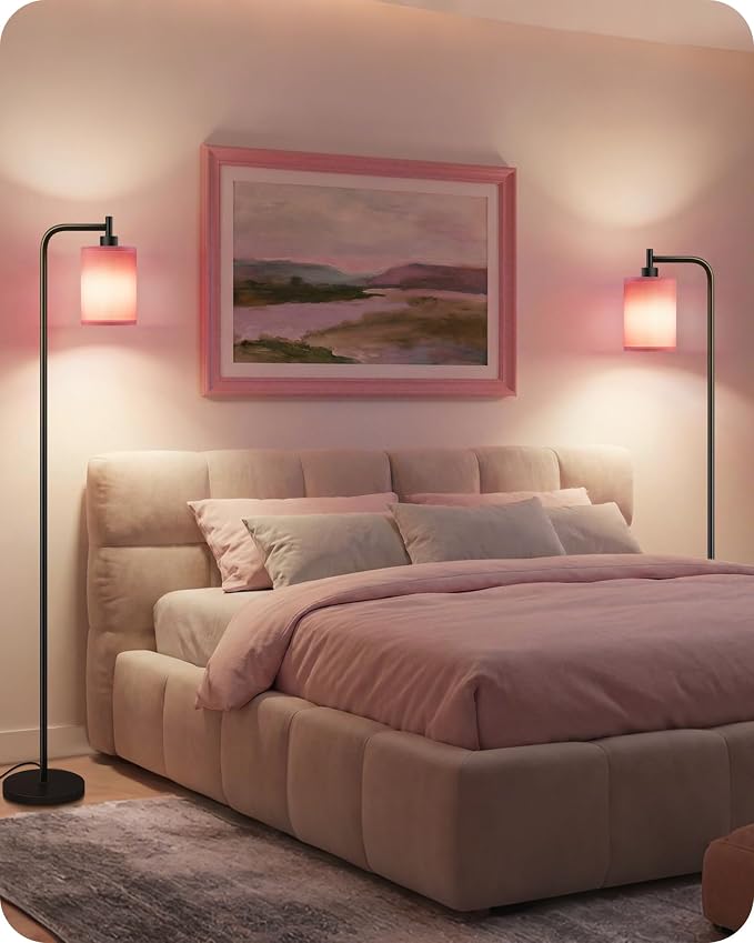 2Pack Dimmable Floor Lamp for Living Room with Remote and Foot Switch, Modern Standing, Corner Lamp,10W Bulb 3 Color Temperatures, for Bedroom, Office, ETL Listed, Gold and Pink P19LDP205