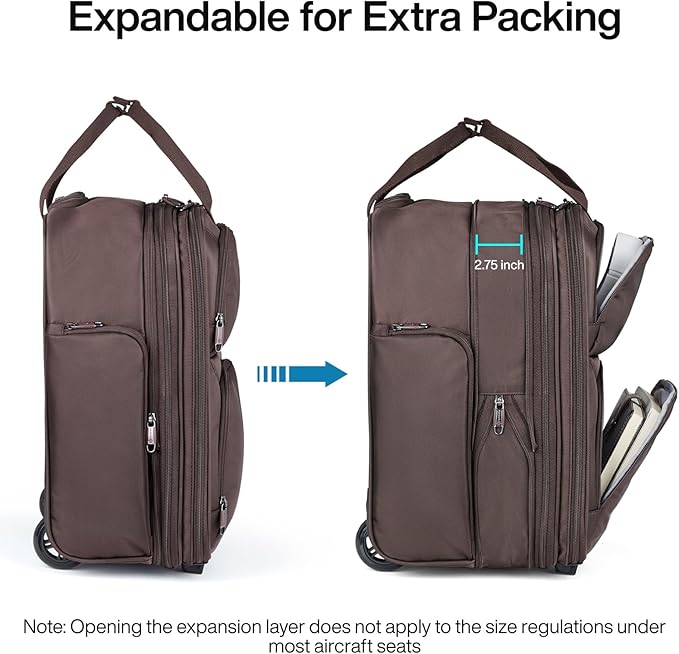 Hanke Expandable Underseat Carry on Luggage for Airplanes,Small Rolling Softside Suitcase Travel Luggage Personal Item Bag,Lightweight luggage bags for travel,Coffee,16-Inch