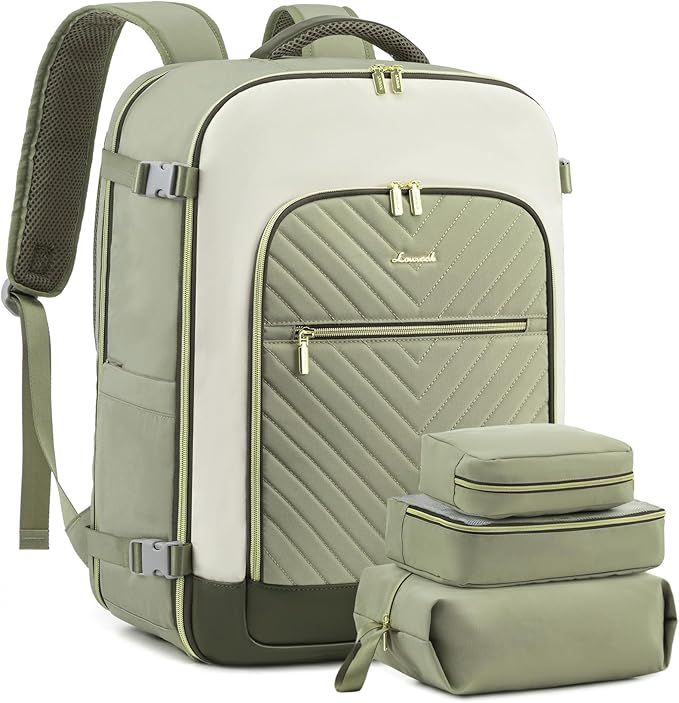 LOVEVOOK Large Travel Backpack for Women, TSA Carry on Backpack for Airplanes, 50L Personal Item Travel Bag for Women fits 17" Laptop,Waterproof Carry on Bag Airplane Approved with 3 Packing Cubes