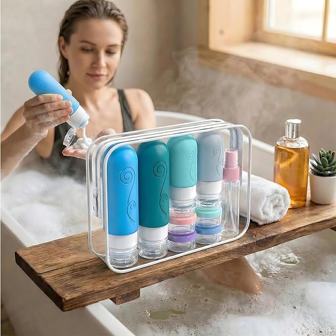 vodvob 16 Pack Travel Bottles Set for Toiletries, TSA Approved Travel Containers Leak Proof Silicone Squeezable Travel Accessories 2oz 3oz for Shampoo Conditioner Lotion Body Wash (BPA Free) (blue)