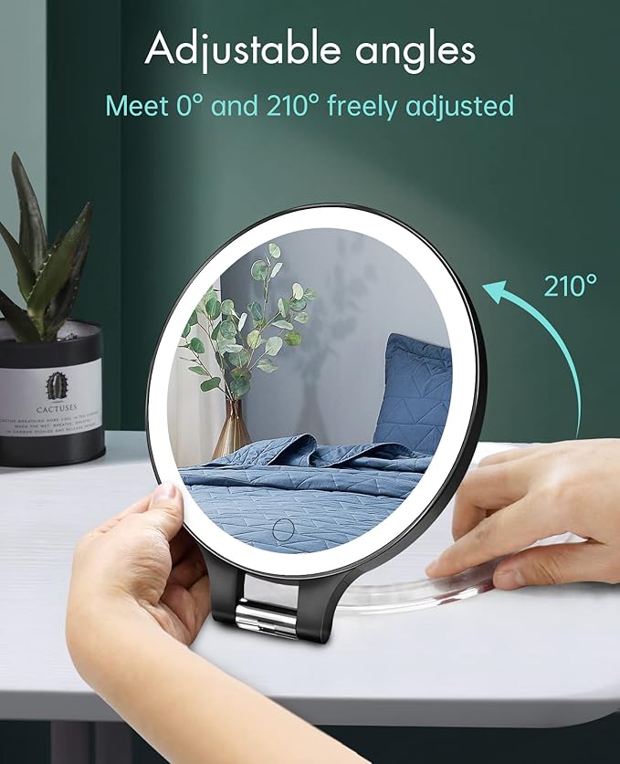 FASCINATE Magnifying Mirror 10X 1X Double Sided Magnification Makeup Vanity Mirror Rechargeable Lighted Mirror with 3 Color Setting Adjustable Rotation LED Vanity Desk Mirror