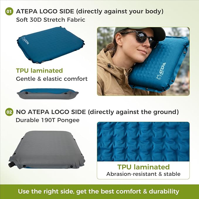ATEPA Inflatable Seat Cushion, Self-Inflating Portable Stadium Airplane Travel Foam Cushion Pad for Camping, Sports Events, Outdoor