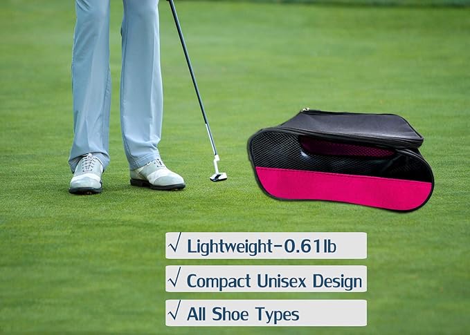 Golf Shoe Bag, Pink Golf Shoes Bags Women Outdoor Zippered Carrier Bags with Ventilation Sport Shoes Bag Travel Shoe Bags (Pink)
