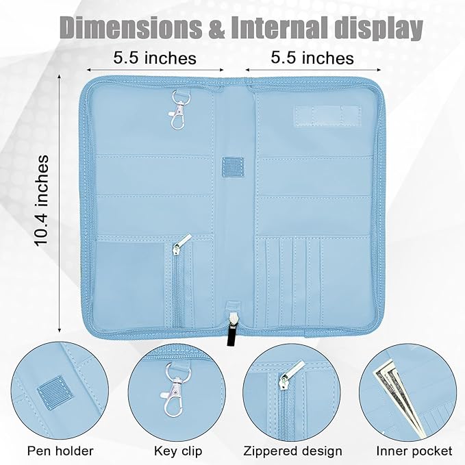 GOAUS Passport Holder with AirTag Slot, PU Leather Travel Document Organizer, Multiple RFID Blocking Wallet for Family of 4 to 6 Blue