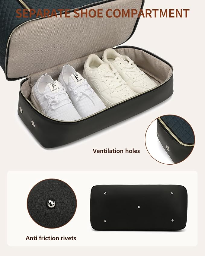 Duffle Bag for Women Travel, Weekender Bag Overnight Bag with Shoe Compartment, Carry on Bag with Crossbody Purse for Over Night, Weekend, Yoga, Gym, Business Trips, Hospital, PeacockBlue Black