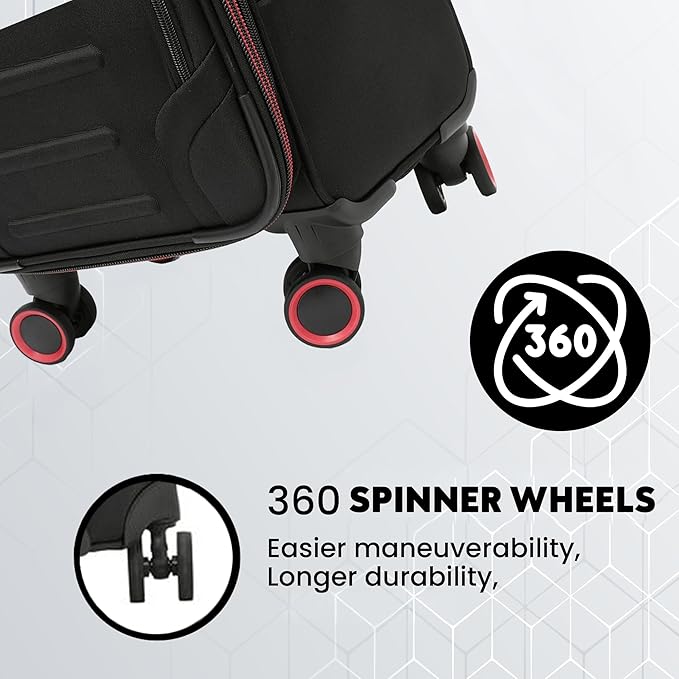 Spyder Pivot Expandable Softside Spinner Checked Luggage with 360° Spinner Wheels (Black, 3-Piece Set)