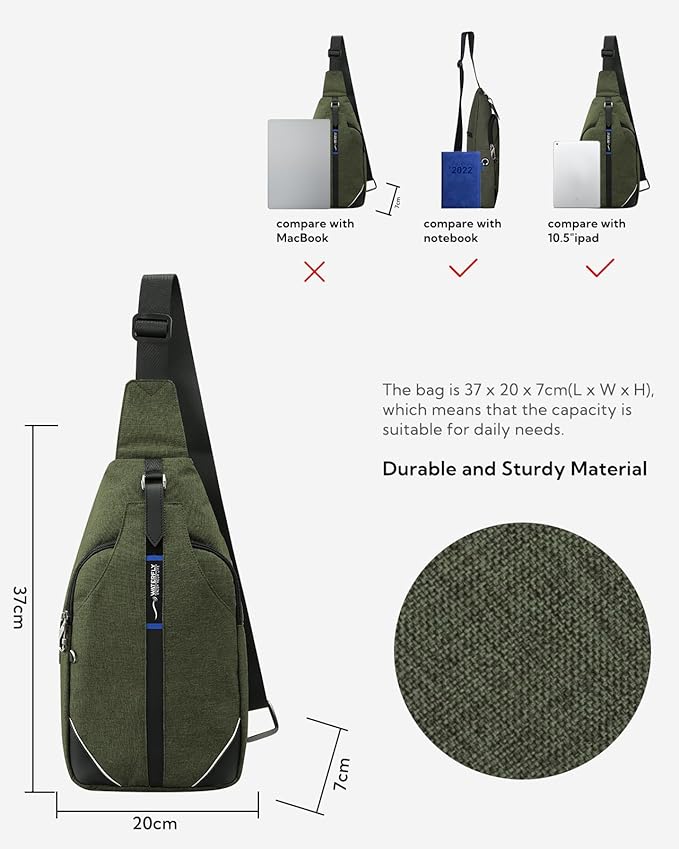 WATERFLY Medium Crossbody Sling Backpack Anti Theft Backpack for Traveling Chest Shoulder Bag
