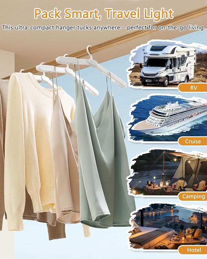 Foldable Travel Hanger with Clips - 5 Pack Portable Collapsible & Space-Saving Hangers for Cruise Suitcase, White