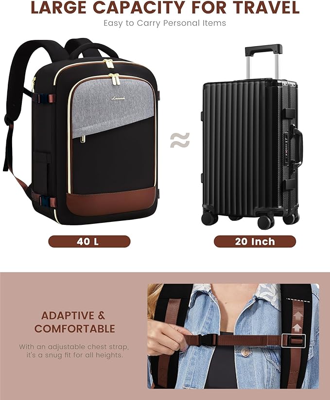 LOVEVOOK Travel Backpack for Women, 40L Carry On Backpack for Airplanes