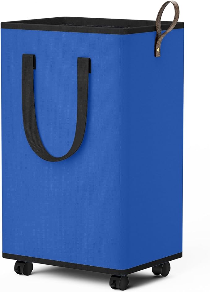 Laundry Basket with Wheels, Collapsible Laundry Baskets, Laundry Hamper with Handles Detachable Wheels, Rolling Laundry Basket, Dirty Clothes Hamper for Bathroom, Dorm, Bedroom, Blue, 80L