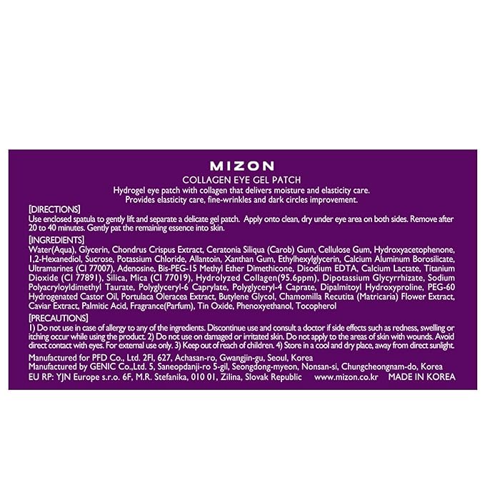 MIZON Marine Collagen Eye Gel Patch with Hydrolyzed Collagen, Caviar, and Chamomile for Firming, Nourishment, and Wrinkle Care- Korean Eye Mask– 60pcs –