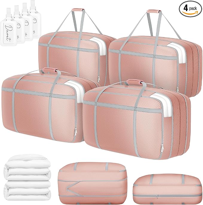 DIMJ Large Comforter Storage Bag with Handls, 100L Washable Blanket Storage, Compression Packing Totes Moving Bags With Zipper, Space Saving Containers For Pillow, Clothes, Bedding, 4 PCS