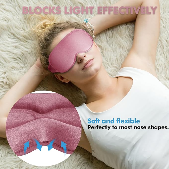 Sleep Eye Mask for Men Women, Sleeping Mask for Side Sleeper, Travel Blackout Night Blindfold Eye Shade Cover with Adjustable Strap (Pink-Side Sleeper)