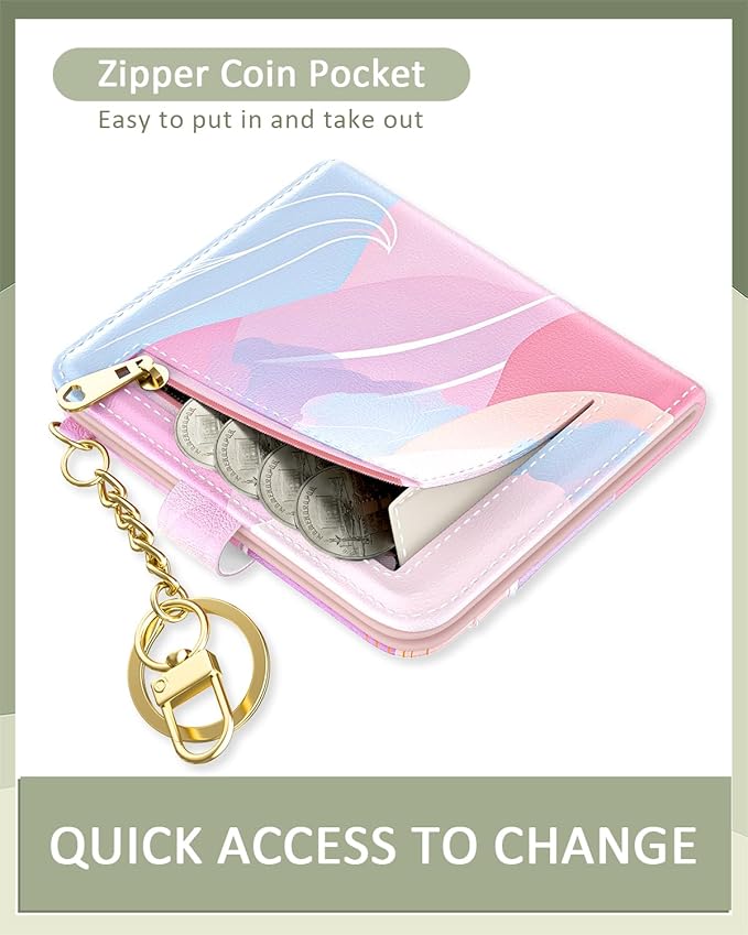 Aiawoxc Womens Wallet, RFID Small Wallets for Women, Slim Compact Credit Card Holder, Cute Leather Bifold Ladies Purse with Zipper Coin Pocket and ID Window, Art Style Pattern