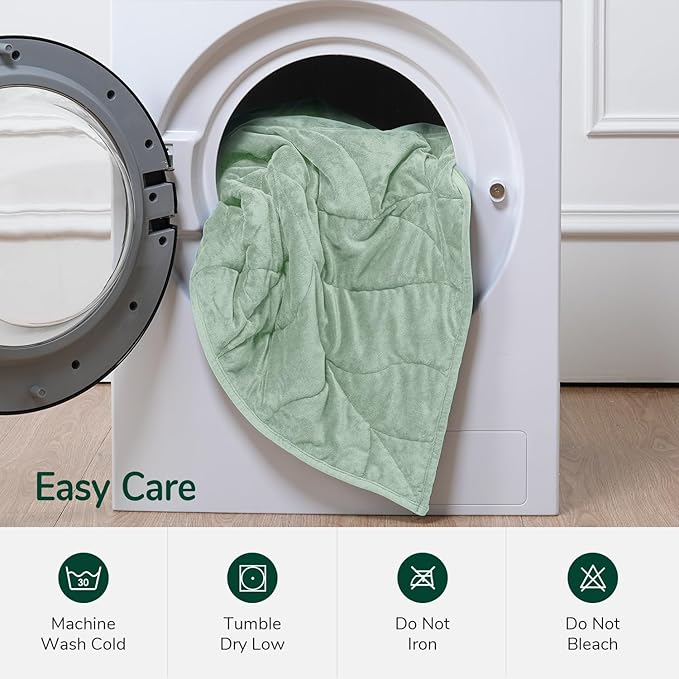 Kaisa Weighted Blanket for Adults (10 lbs,60" x 78"), Soft Heavy Blanket Machine Washable, Queen Size Weighted Blankets with Glass Beads for Couch and Bed, Sage Green