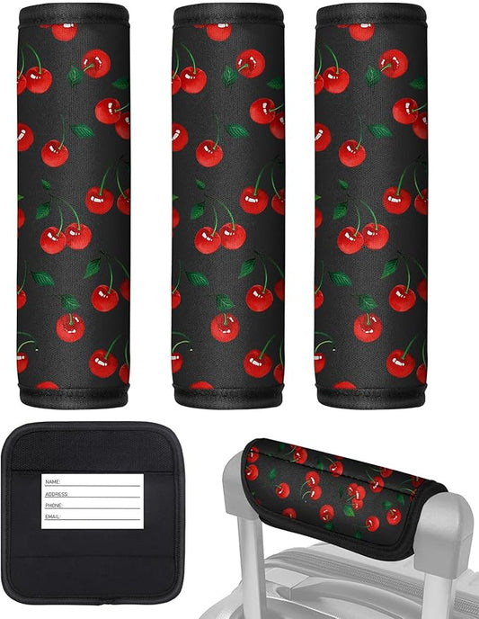 Slohif Luggage Handle Wrap 3Pcs Suitcase Identifier - Bag Strap Cover For Bogg Travel Accessories Easy Identification Bright Marker Sleeve Grips Comfort Neoprene Concealed Tag For Airport Cherry