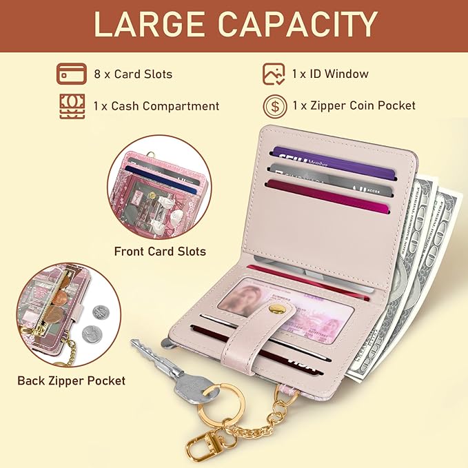 Jogjam Cute Kawaii White Cats Rfid Ladies Wallet, Small Credit Card Women Wallet, Japanese Dessert House PU Leather Bifold Cash Zipper Coin Pocket for Female