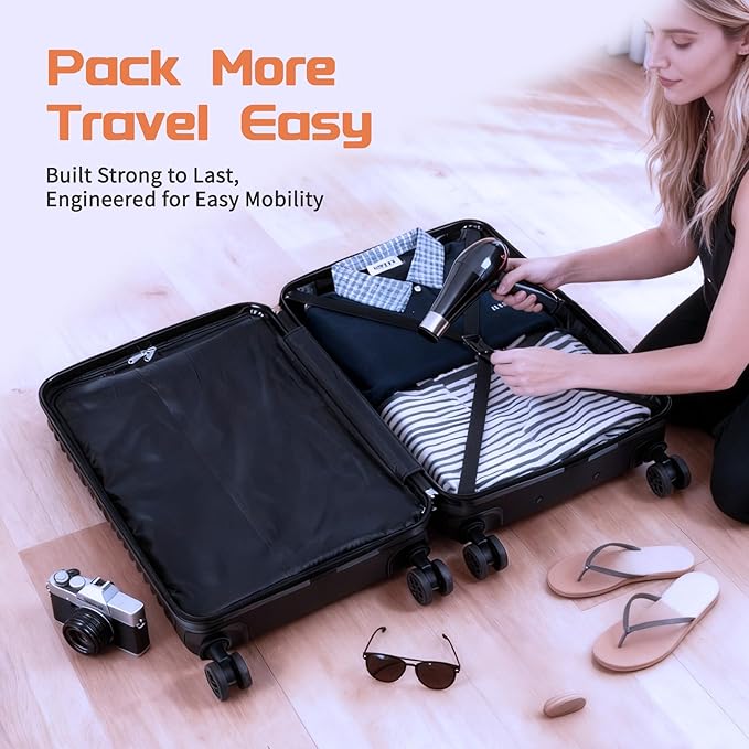 Luggage Sets 3 Piece, ABS Suitcase Set (20/24/28), Hardside luggage with Spinner Wheels, Travel Luggage, 14x8x9 Airline Approved Carry on, Lightweight Luggage with High-Security Lock