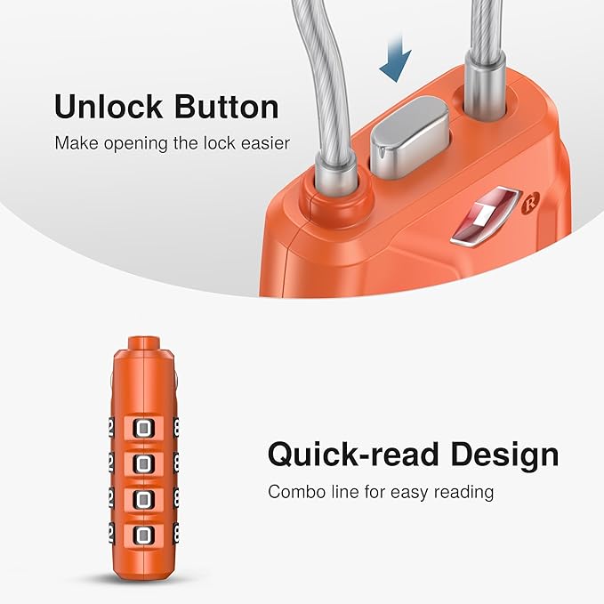 Puroma 2 Pack TSA Approved Luggage Locks, 4 Digit Combination Travel Cable Locks Resettable Code Lock with Zinc Alloy Body for Suitcase, Toolbox, Backpack, Bag, Gym Locker (Basic Robust Orange)