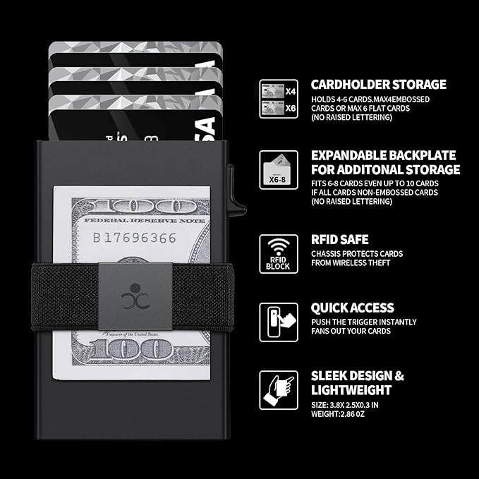 SEMORID Slim Aluminum Card Holder Wallet for Men, Durable Expandable Backplate, RFID Blocking Minimalist Metal Pop Up Wallet, Holds 12+ Cards Plus Cash