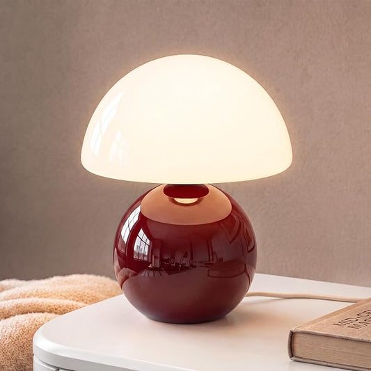 Mushroom Lamp Table Lamp for Bedroom,Desk Bedside Small Lamps for Living Room Night Stands,Mushroom Decor Cute Mini Modern Mid Century Lamps,Unique Aesthetic Home Living Room Decor(Wine Red)
