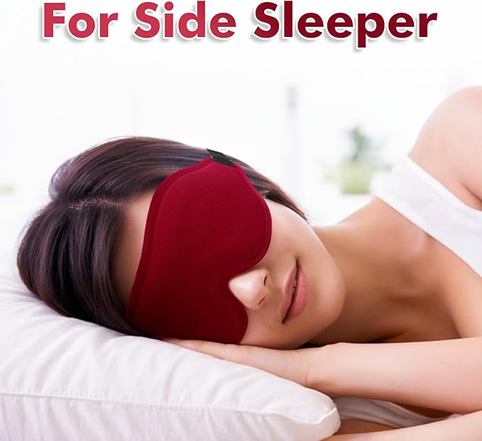 Sleep Eye Mask for Men Women, Sleeping Mask for Side Sleeper, Travel Blackout Night Blindfold Eye Shade Cover with Adjustable Strap (Red-3D)