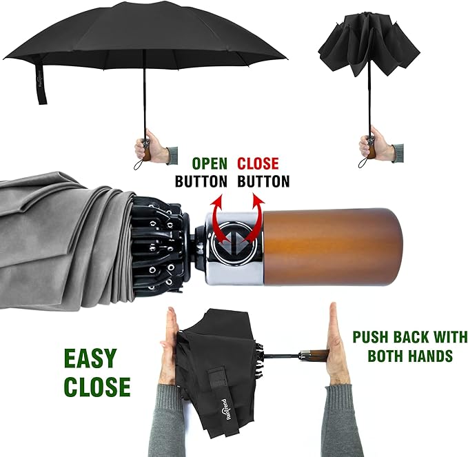 Raintrend Windproof Travel Umbrellas for Rain Automatic +10% Bigger Canopy Strong Frame Compact Folding Portable Umbrella for Women Men Backpack Purse