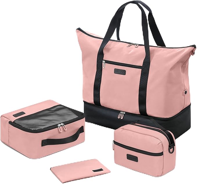 Oeihuivt Weekender Bags for Women - 21 Inch Large Travel Duffel Bag 2-Piece Set with Shoe Compartment, Heavy-Duty Canvas Leather Carry On Overnight Tote