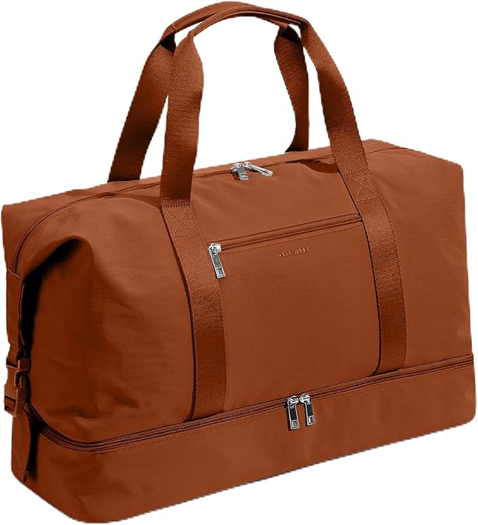 Oeihuivt Weekender Bags for Women - 21 Inch Large Travel Duffel Bag 2-Piece Set with Shoe Compartment, Heavy-Duty Canvas Leather Carry On Overnight Tote