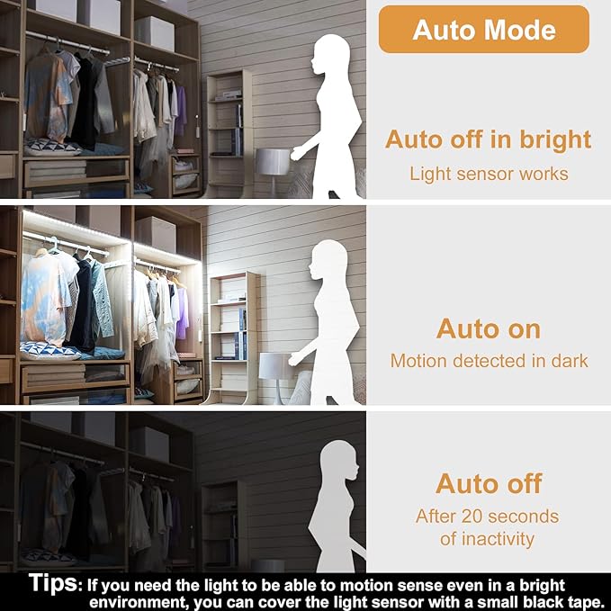 WOBANE Motion Sensor Stair Strip Lights,Rechargeable LED Closet Light,White | 2 X6.56ft Battery Powered Cordless LED Strip,60 LEDs Homelife Bar for Bed,Pantry,Counter,Night Light,Cabinet,6000K