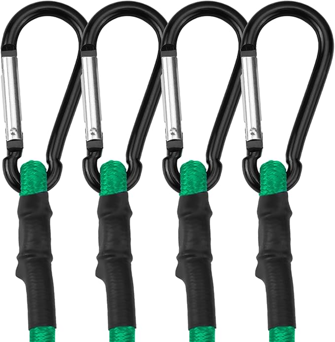 WORKPRO 24 Inch Bungee Cords with Hooks, 4 Pack Superior Rubber Heavy Duty Bungee Straps Strong Elastic Rope for Outdoor Tent, Luggage Rack, Camping, Cargo, RV, Bike, Transporting, Storage, Green